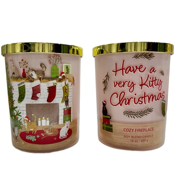 NWT! 🐈  Starcrafts 16 oz. Christmas Holiday Kitty “Cozy Fireplace” candle - Picture 3 of 15